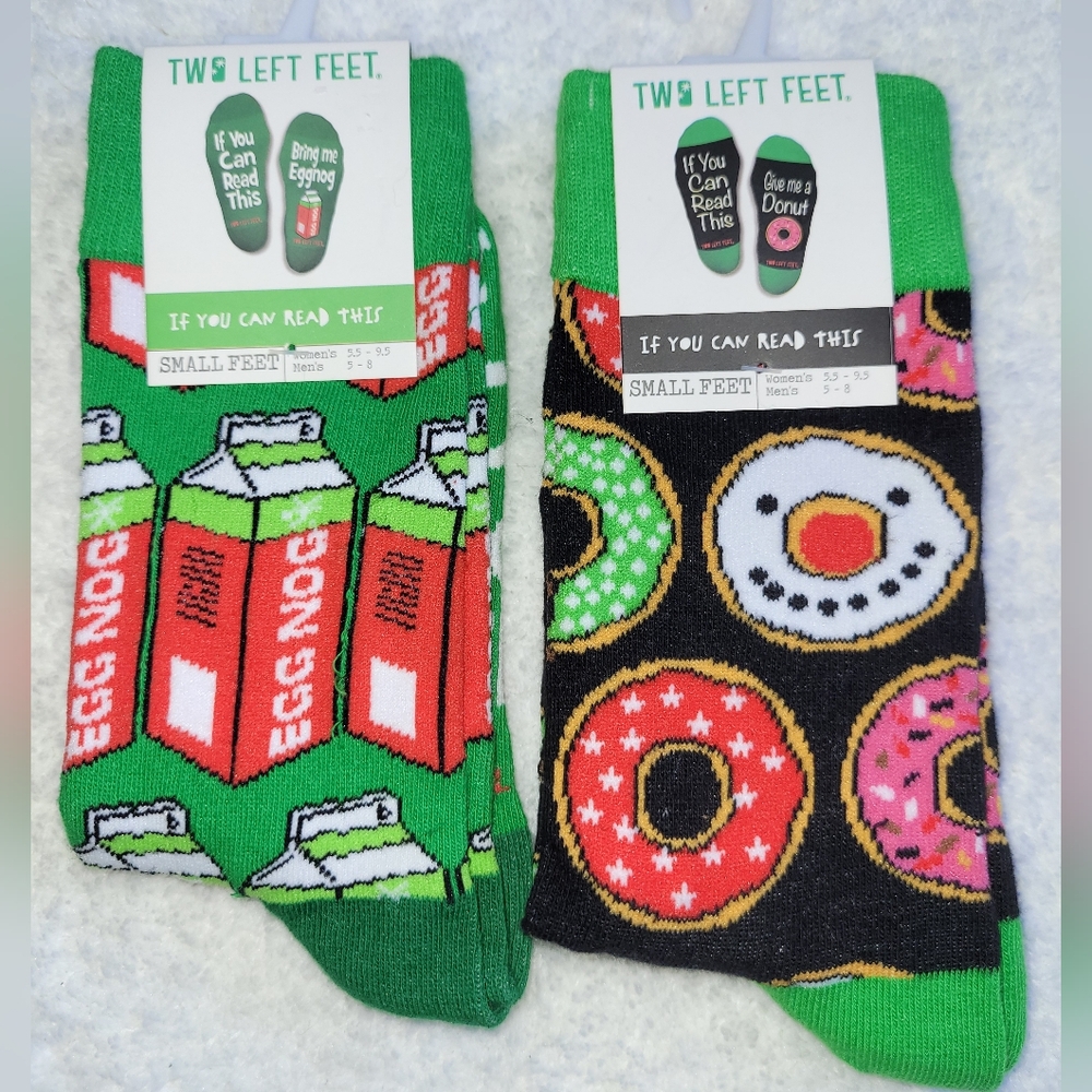🆕️ Men's Christmas Fun Socks Bundle Eggnog Donut Small Feet Shoe Size 5-8 🎄